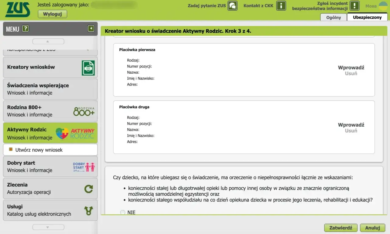 Rodzice składający wniosek ZUS online