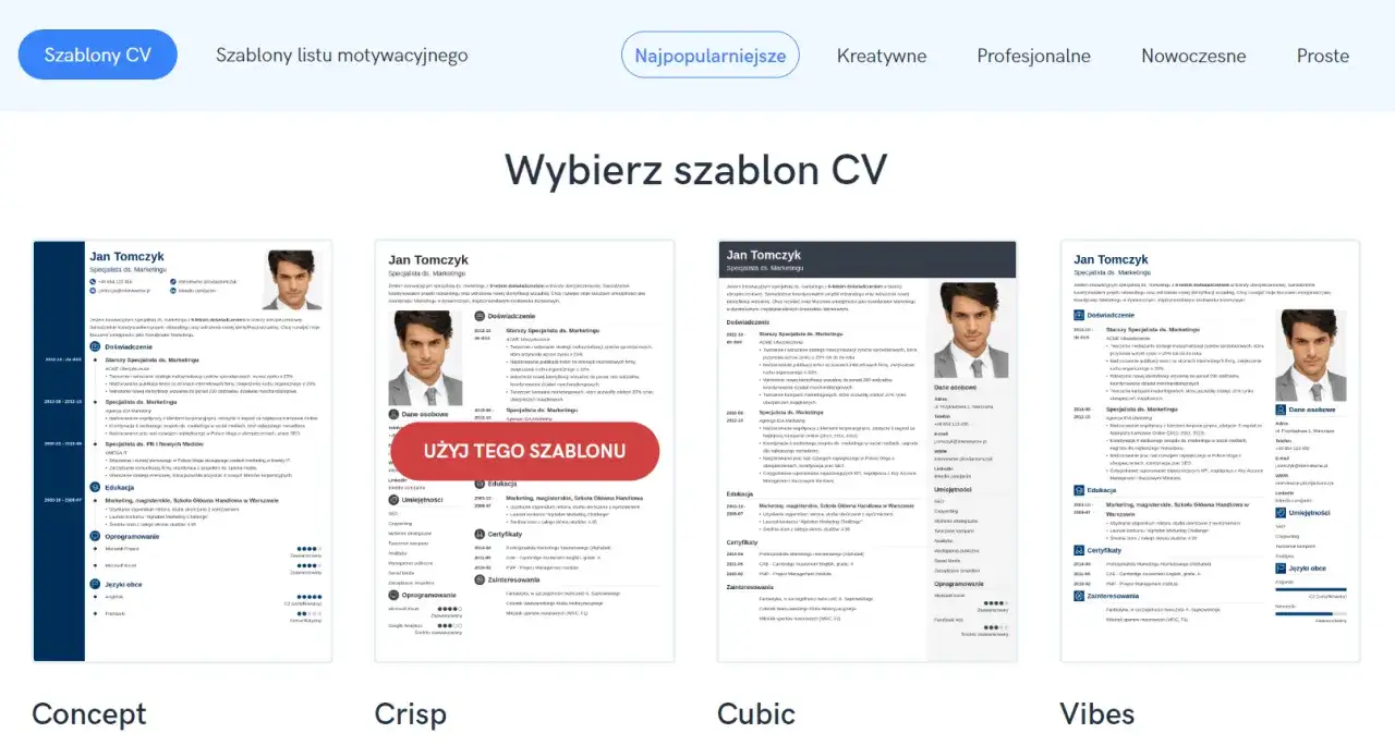różne typy programów do tworzenia CV
