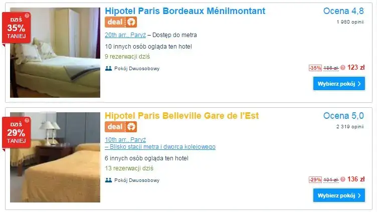 Przykładowe ceny noclegów Paryż