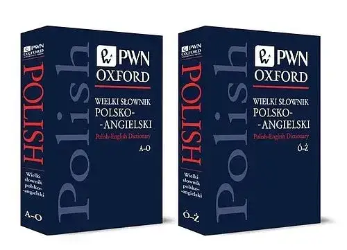 grzbiety książek słowników PWN-Oxford i PONS obok siebie na półce