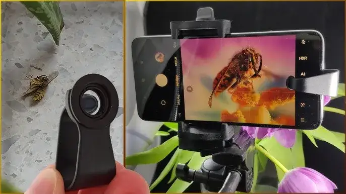 fotografowanie telefonem z obiektywem makro i statywem