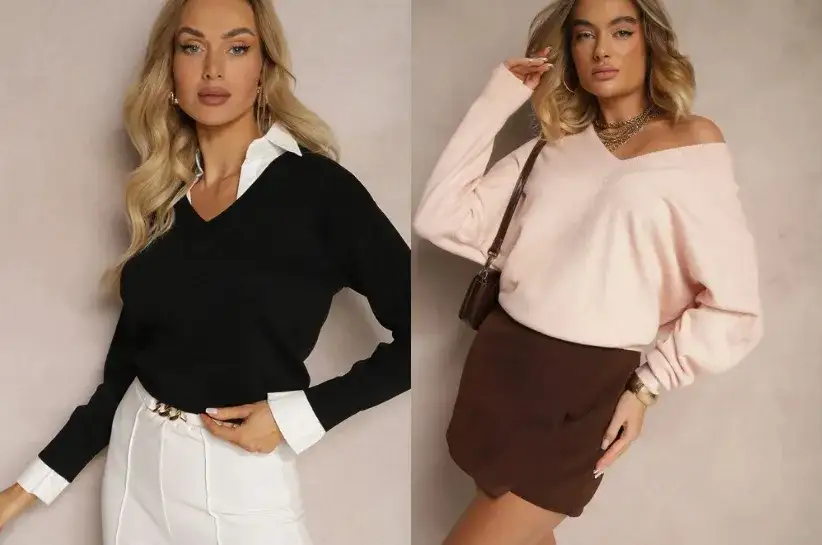Stylizacje sweter dekolt w serek z koszulą