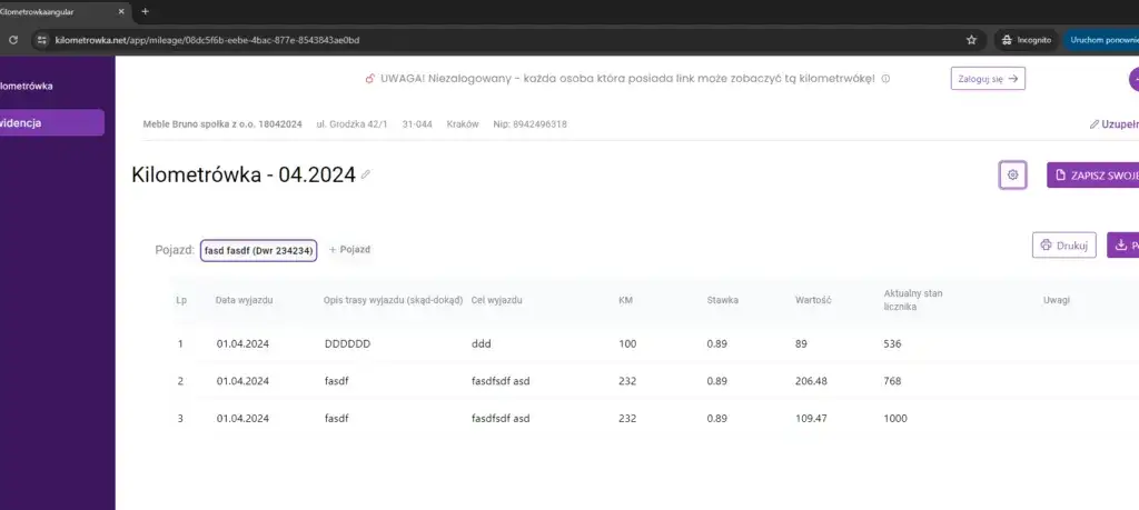 Kilometrówka stawki 2024