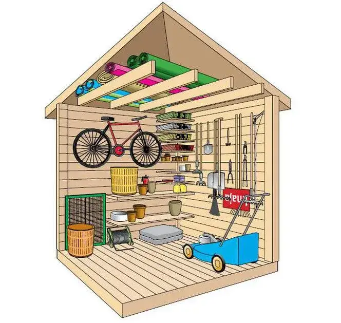 organizacja wnętrza domku narzędziowego pomysły