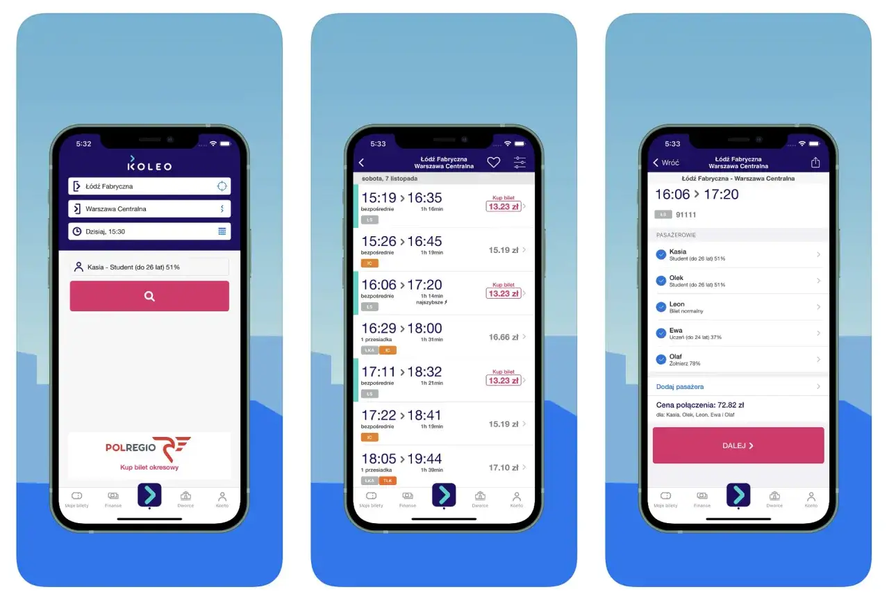 Aplikacje mobilne rozkład jazdy pociągów KOLEO Bilkom
