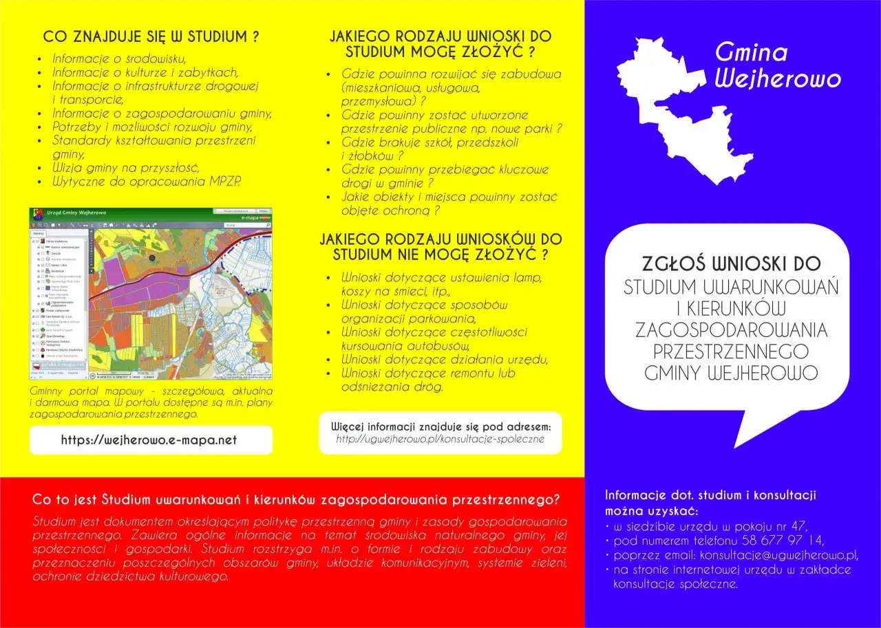 Zgłoś wnioski do studium uwarunkowań i kierunk&oacute;w zagospodarowania przestrzennego Gminy Wejherowo. Dowiedz się, jakie zmiany do planu możesz zaproponować.