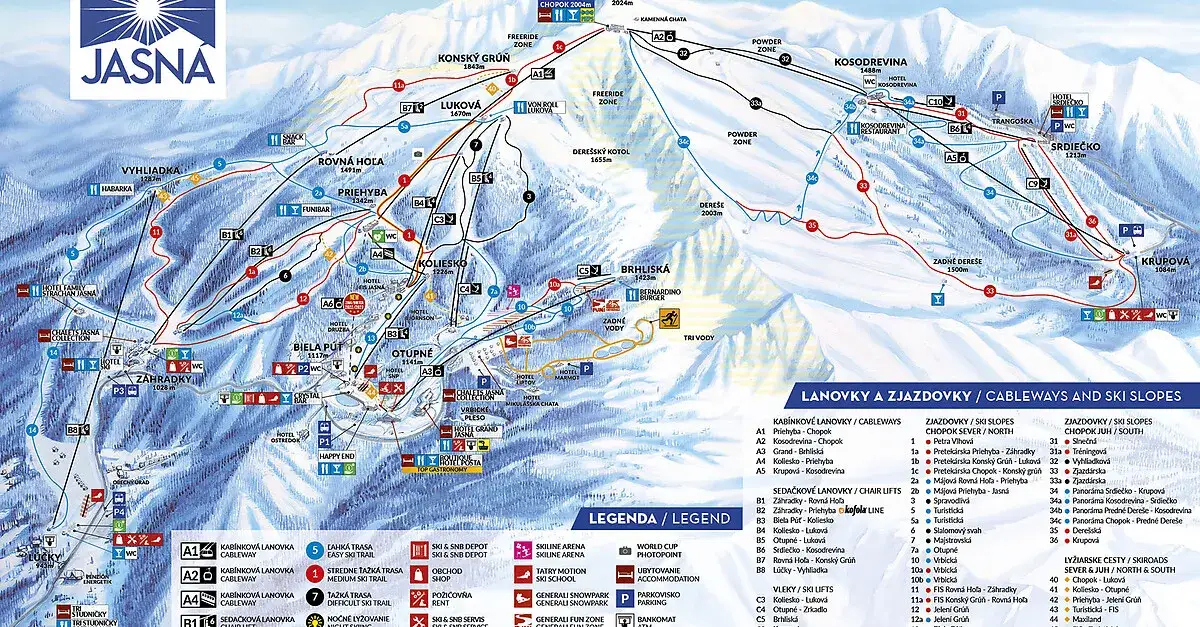 Ośrodki narciarskie Czechy Słowacja mapa