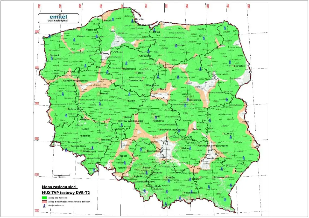 Mapa zasięgu Emitel