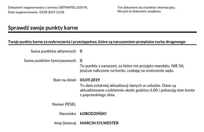 komisariat policji zaświadczenie punkty karne