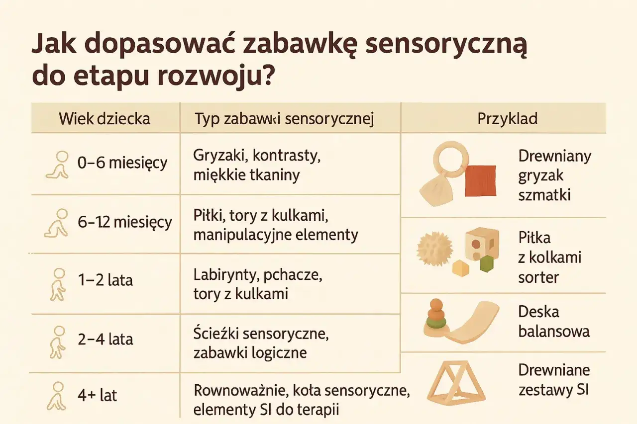 Zabawki sensoryczne dla niemowląt w różnym wieku infografika