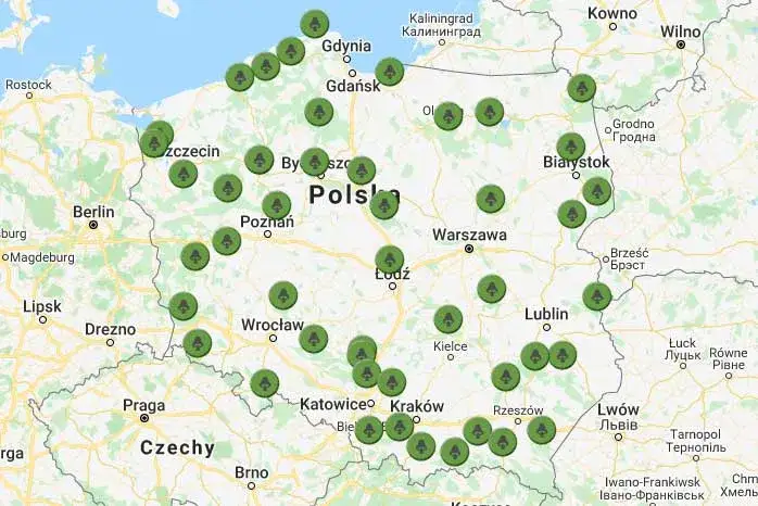Mapa Polski regiony grzybowe lasy