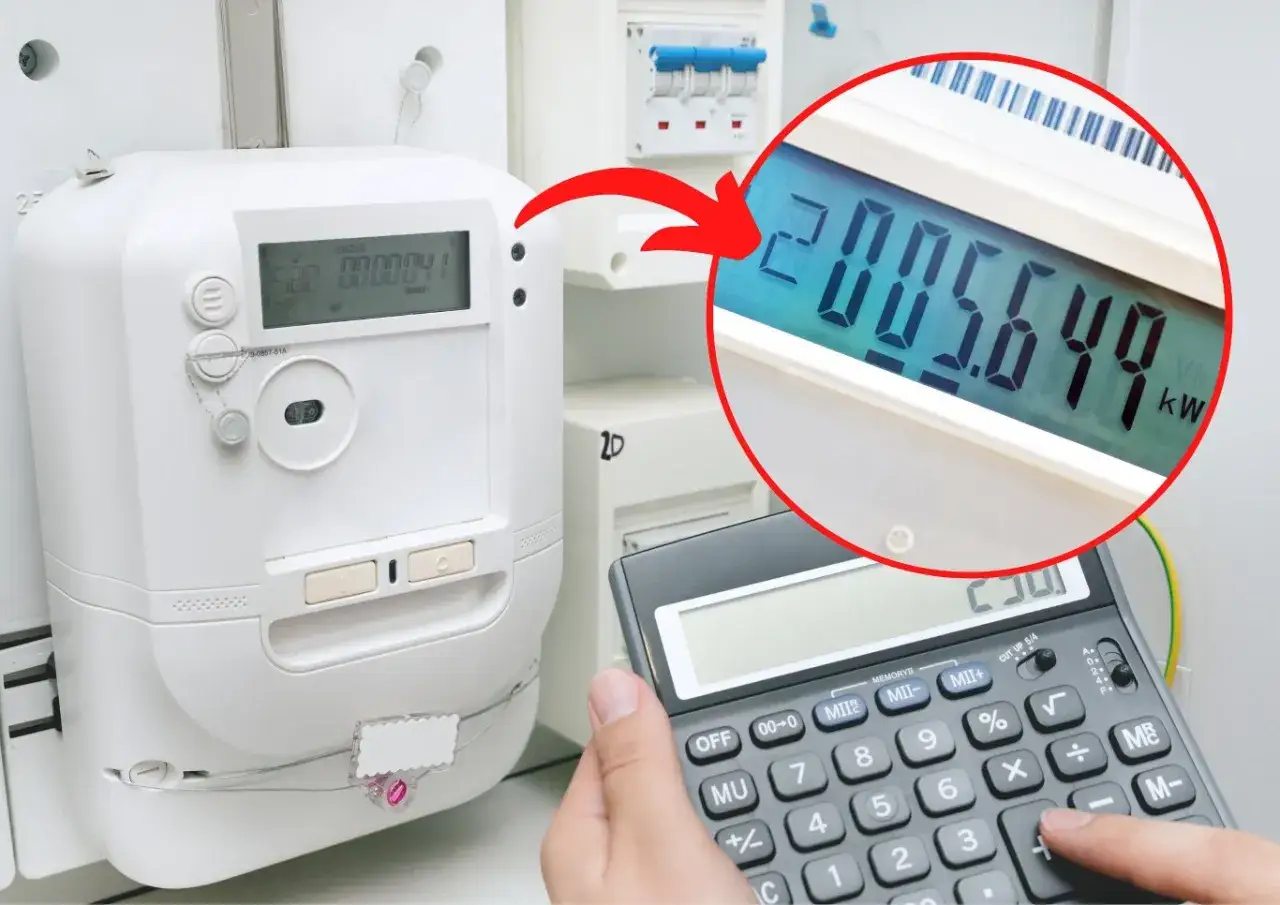 Dokładny odczyt licznika elektrycznego 2005.649 kWh na kalkulatorze.