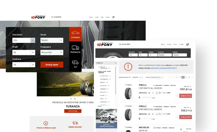 Sklep internetowy z oponami interfejs strona gł&oacute;wna