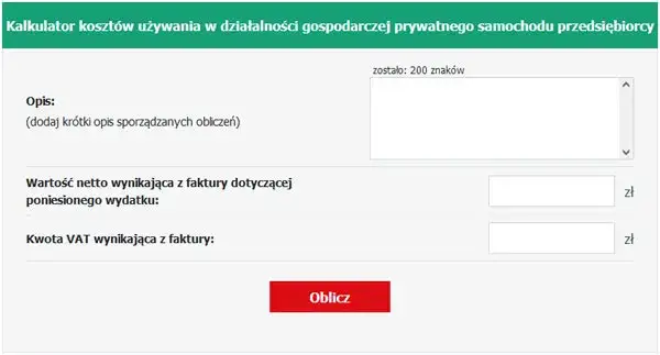 kalkulator wartości samochodu przedsiębiorca