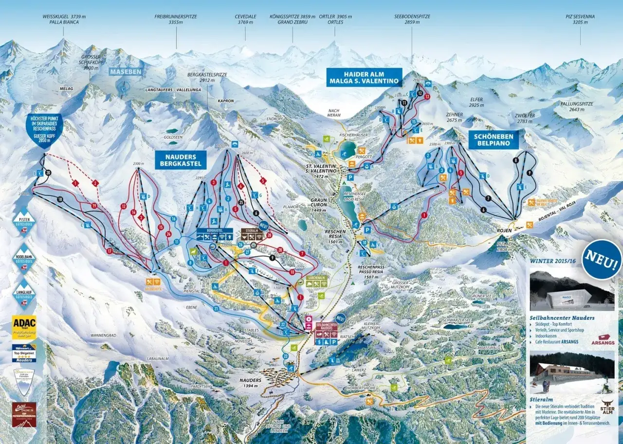 Mapa tras narciarskich niebieskie trasy