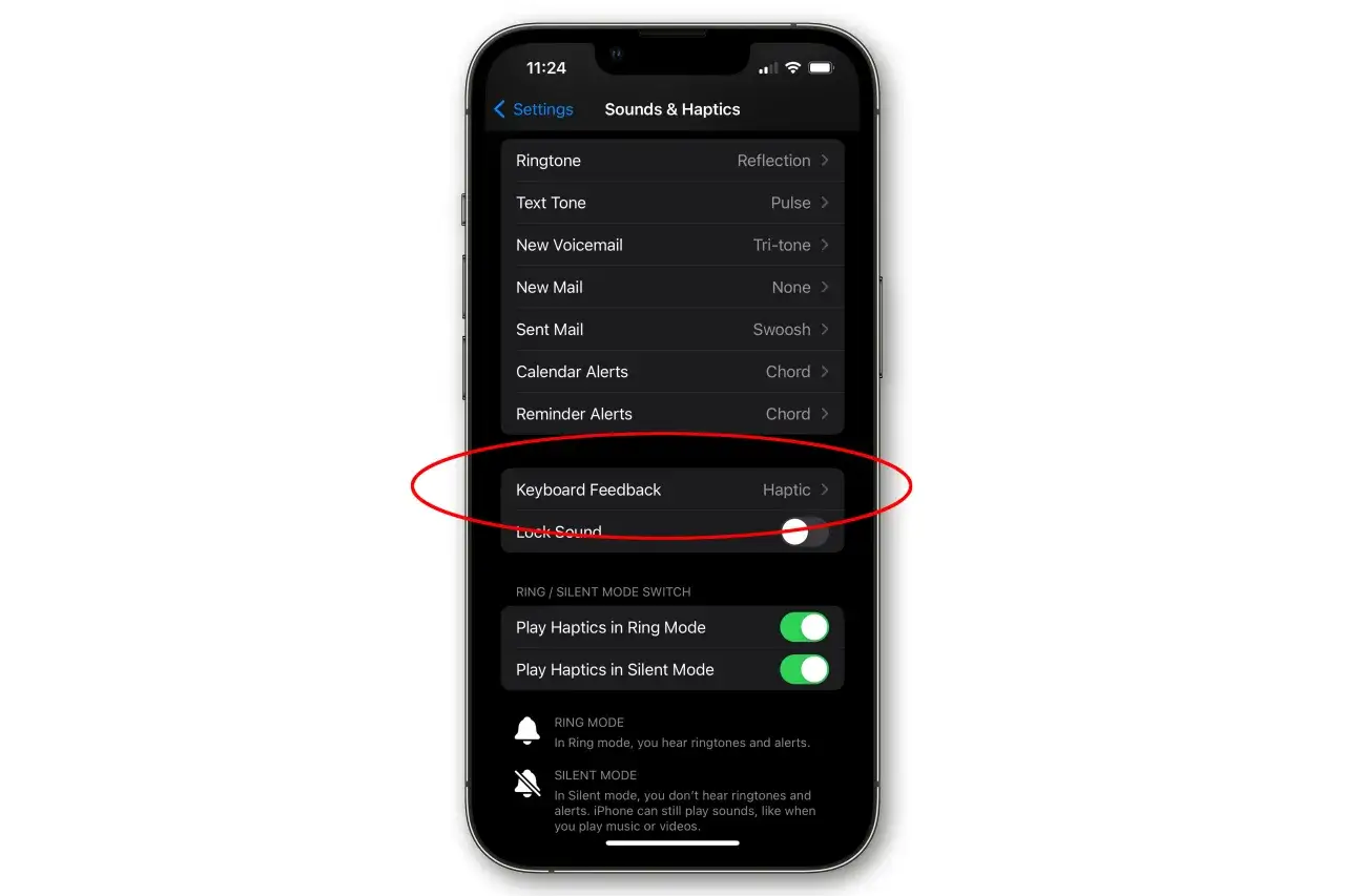 Ustawienia dźwięków i haptyki iPhone'a. Aby wyłączyć dźwięk klawiatury iPhone, wejdź w 