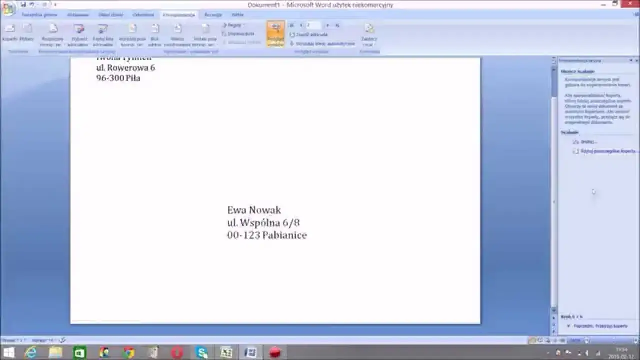 Word korespondencja seryjna koperty