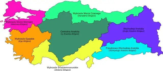 Mapa Turcji regiony turystyczne
