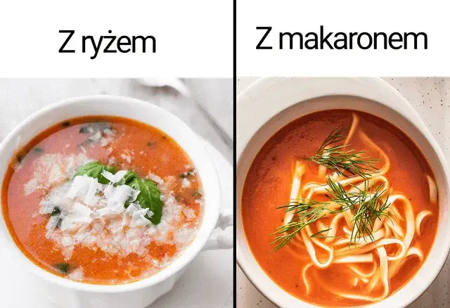 zupa pomidorowa z makaronem ryżem śmietaną porównanie