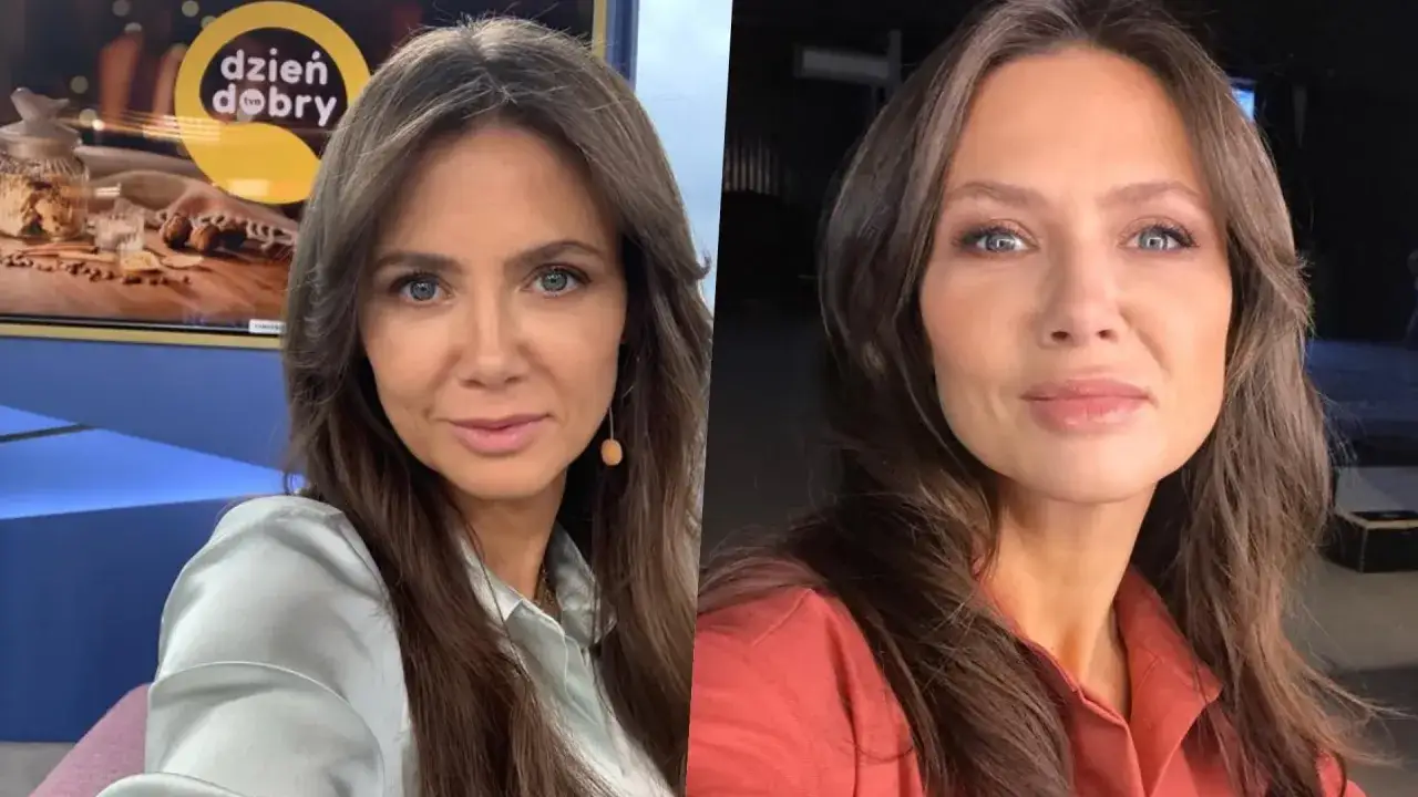 Która gwiazda TVN ogłosiła odejście ze stacji po kilkunastu latach? Dwie twarze dziennikarki w zbliżeniu, w tle logo 