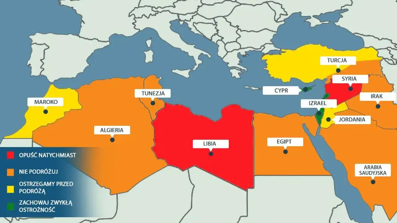 Mapa ostrzeżeń MSZ Izrael