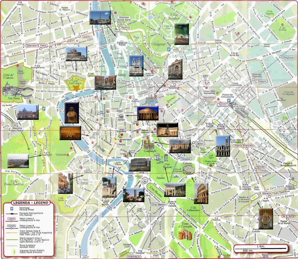 Mappa quartieri centrali Roma con punti di interesse