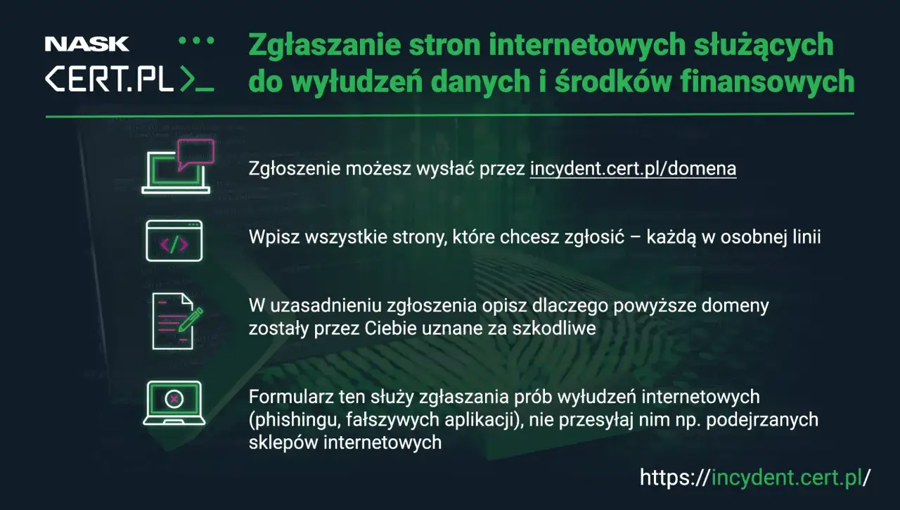 CERT Polska zgłoś incydent, phishing ostrzeżenie