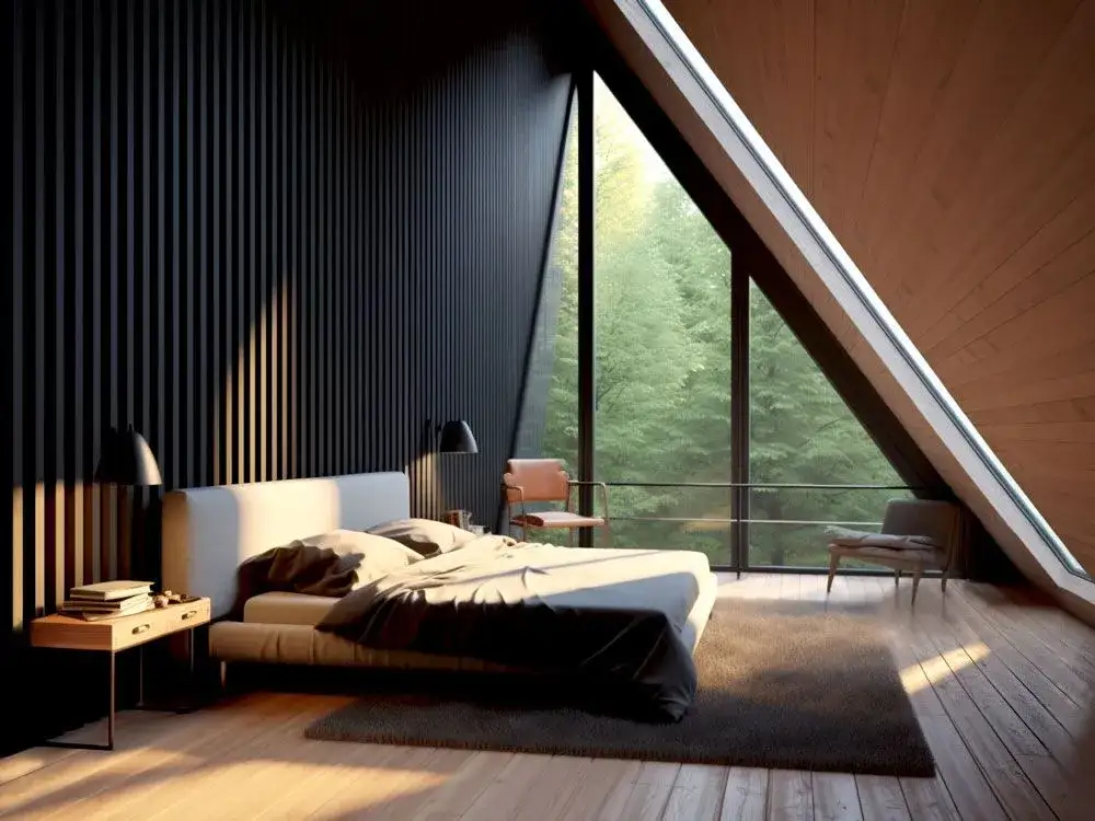 drewniane skosy na poddaszu belki lamele inspiracje