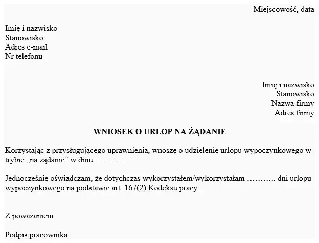 wniosek o urlop na żądanie