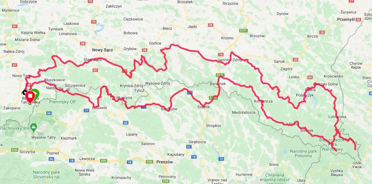 Wielka Pętla Bieszczadzka mapa motocyklowa