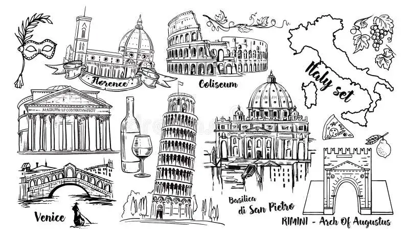 Ikony Włoch Koloseum Wenecja Florencja