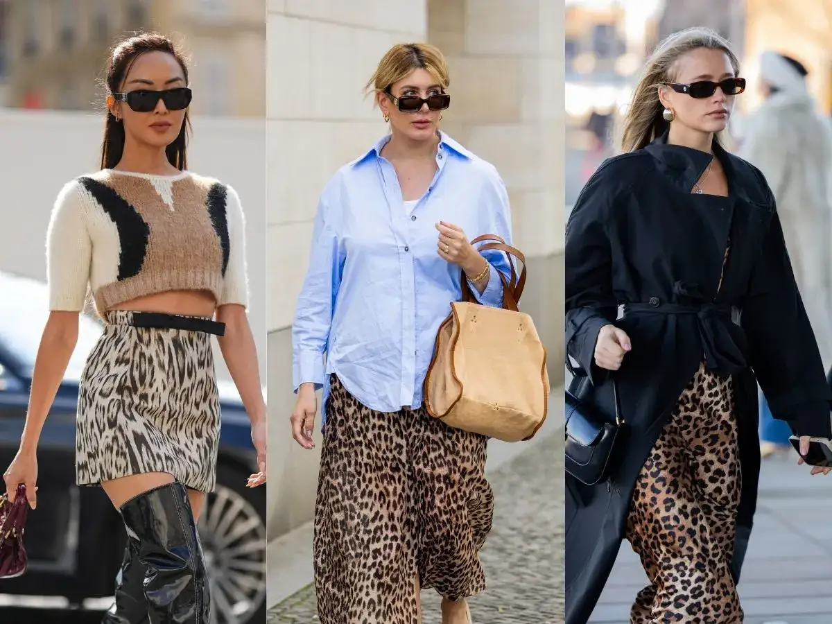 Trzy kobiety w panterkowych spódnicach i spodniach. Czy panterka pogrubia? Stylizacje pokazują, że niekoniecznie!