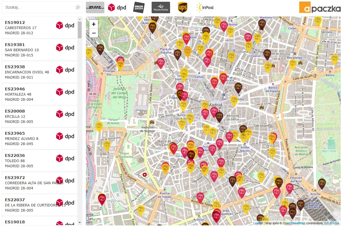 Mapa z lokalizacją oddziału InPost lub punktu odbioru paczek