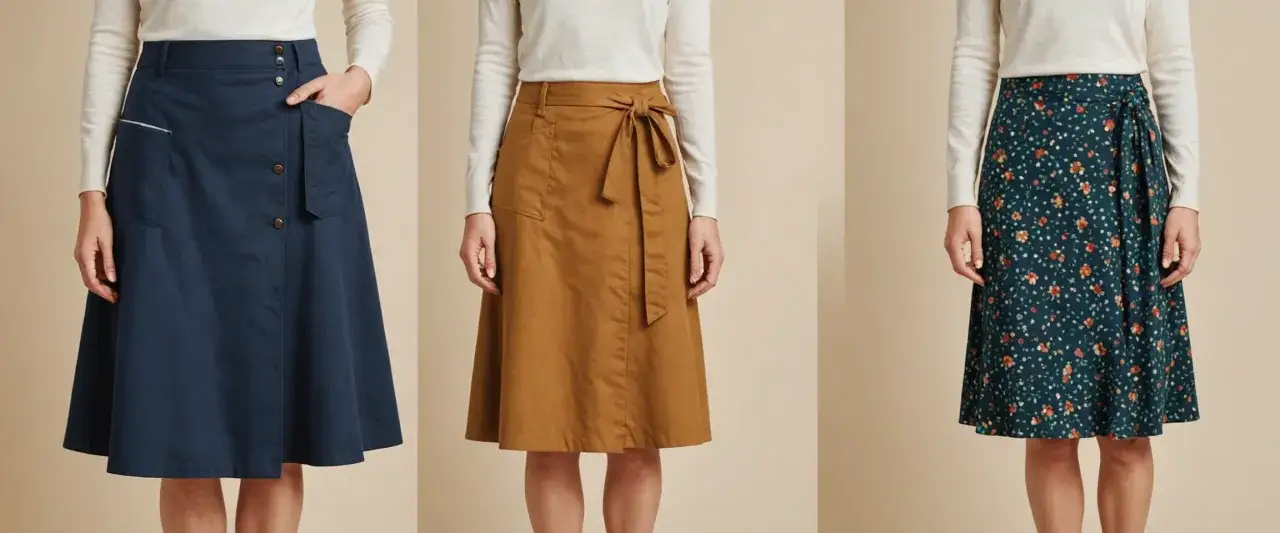 uszyta spódnica kopertowa lub proces szycia paska