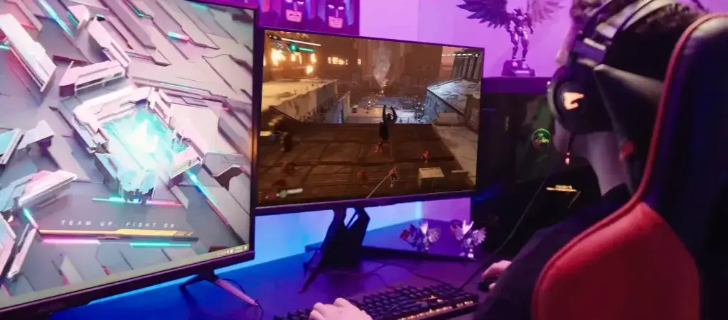 Gaming PC setup with 4K monitor, high-end graphics card