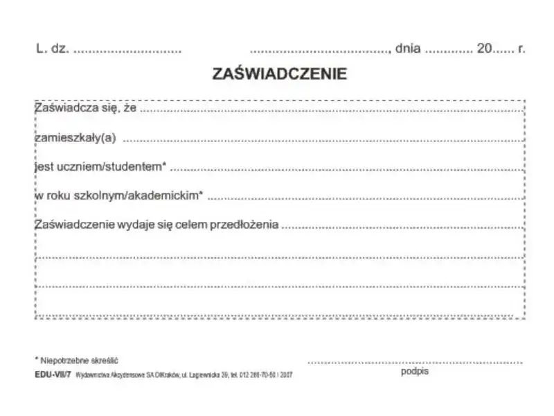 Dokumenty potwierdzające status ucznia ZUS