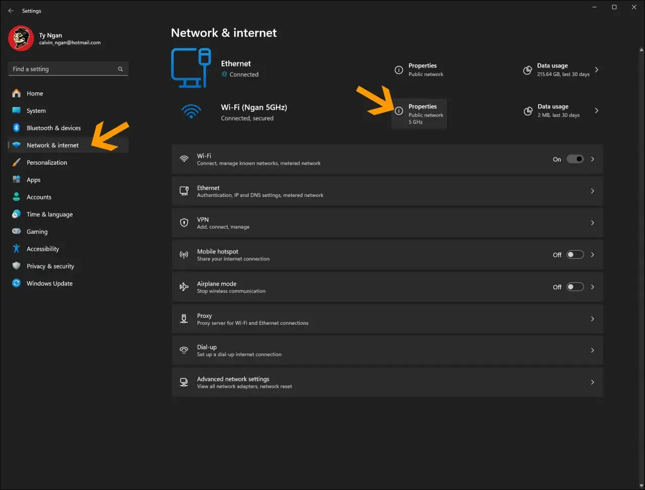 Ustawienia sieci i internetu w Windows 11. Widok sieci Wi-Fi, gdzie można znaleźć hasło do wifi Windows 11.