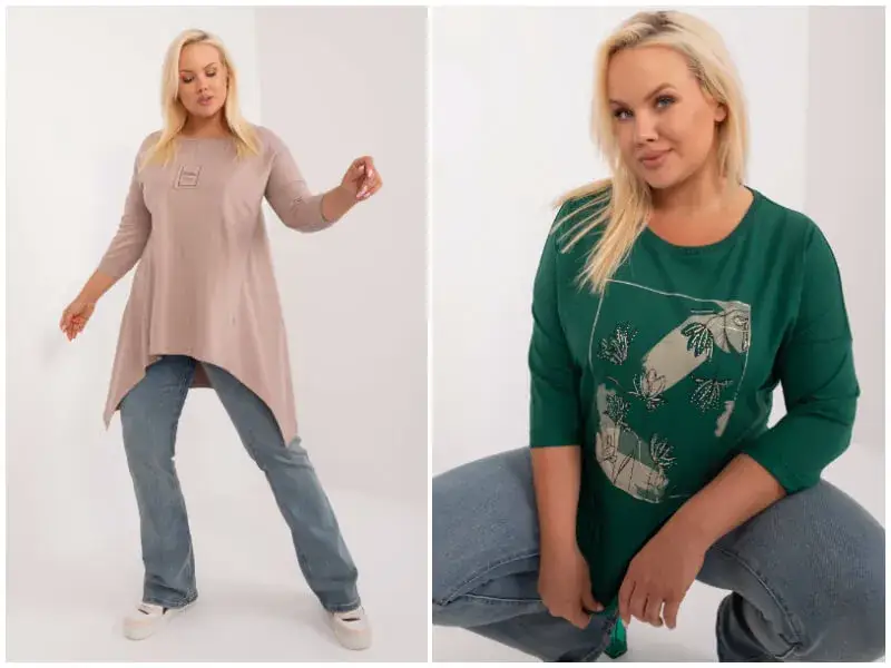 Modne bluzki damskie XXL stylizacje