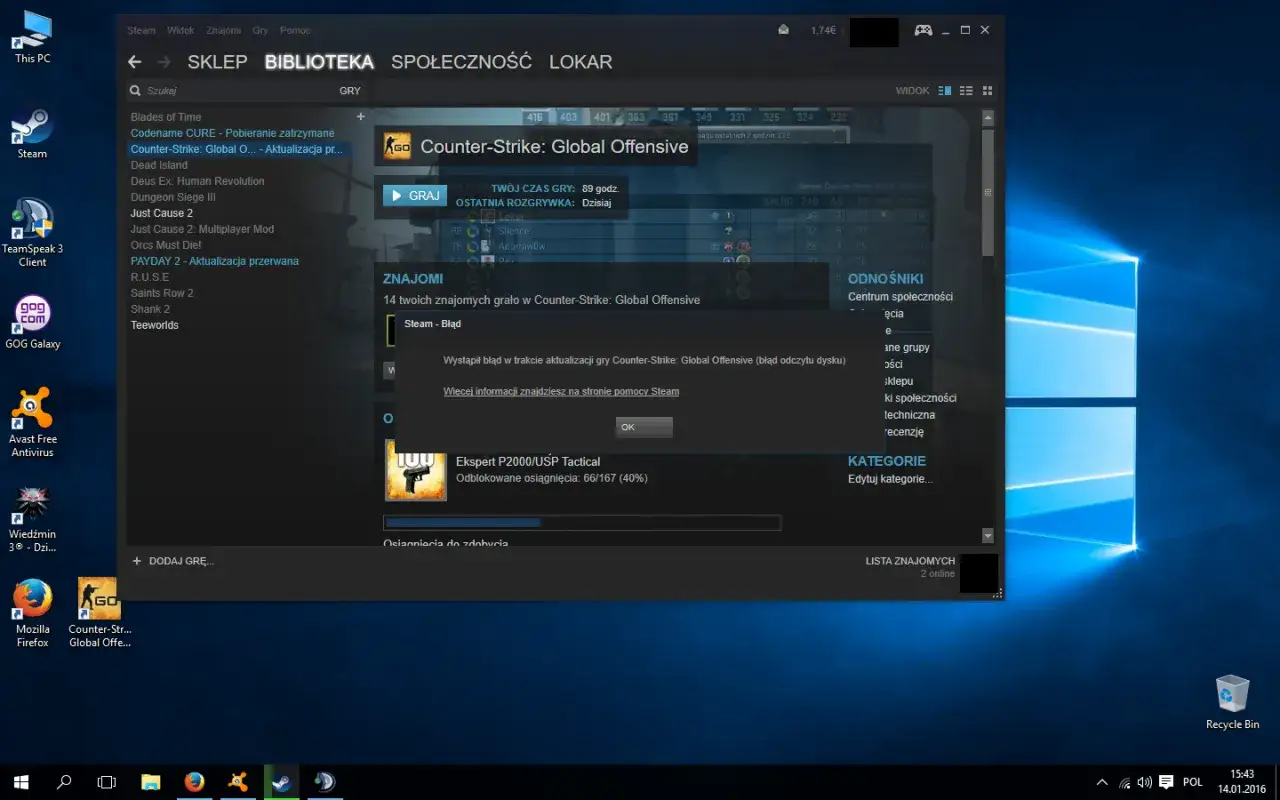 Błąd zapisu na dysku Steam