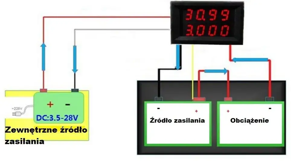 schemat podłączenia woltomierza r&oacute;wnolegle do baterii i gniazdka