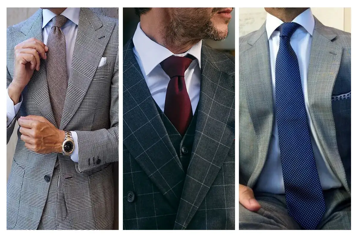 męska stylizacja koszula w kropki krawat garnitur