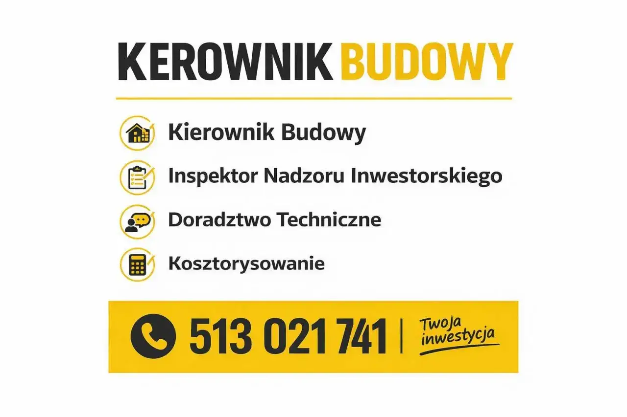 Kierownik budowy, inspektor nadzoru inwestorskiego, doradztwo techniczne, kosztorysowanie. Zadzwoń 513 021 741. Twoja inwestycja.