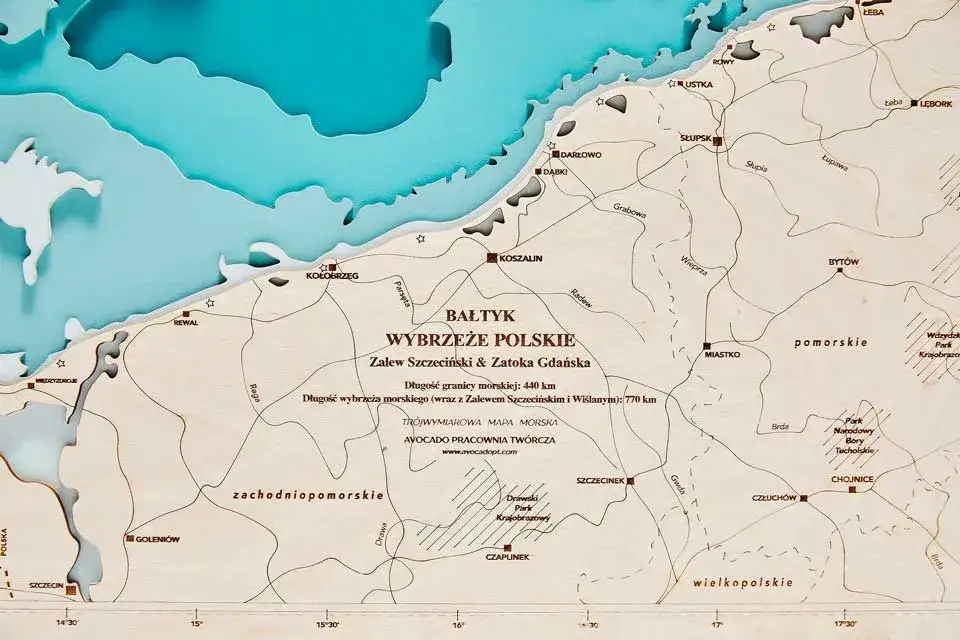 Mapa Polski z zaznaczonymi miejscowościami nadmorskimi bogatymi w jod