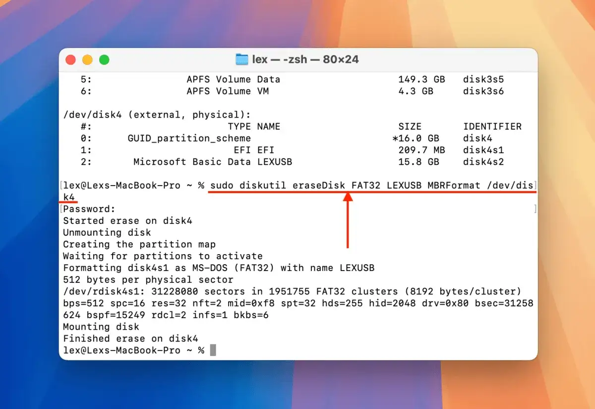 Narzędzie Dyskowe macOS formatowanie pendrive MS-DOS FAT