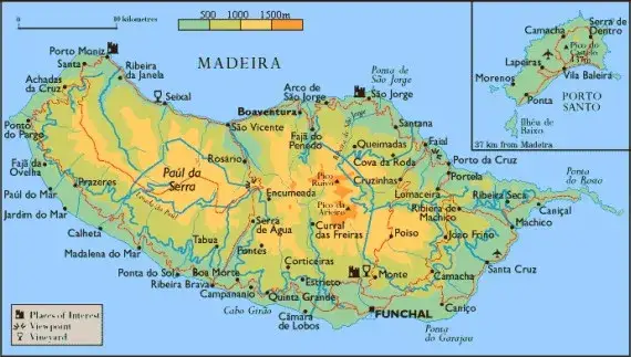 Mapa Madery z podziałem na regiony południe p&oacute;łnoc