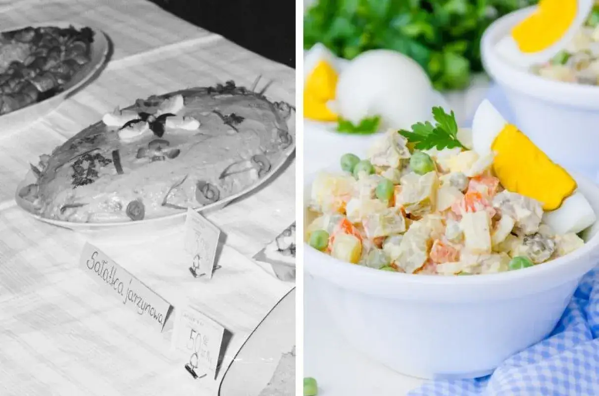 Menu impreza PRL sałatka jarzynowa blok czekoladowy