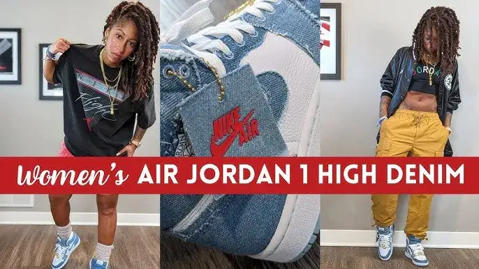 Stylizacje Jordan 1 High z szerokimi jeansami