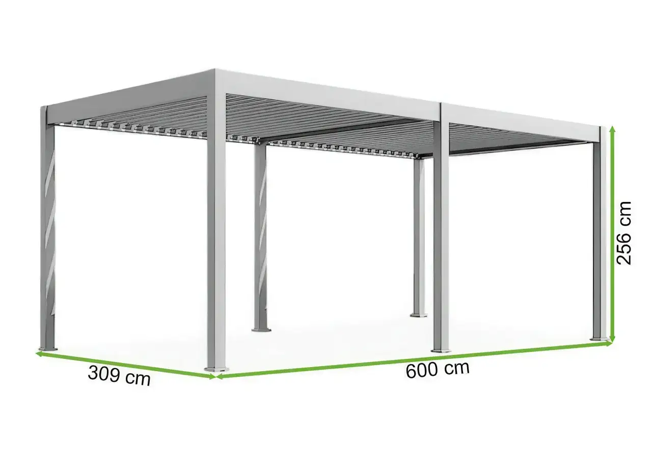 Nowoczesna pergola o wymiarach 600x309x256 cm. Zastanawiasz się, ile kosztuje zrobienie pergoli?