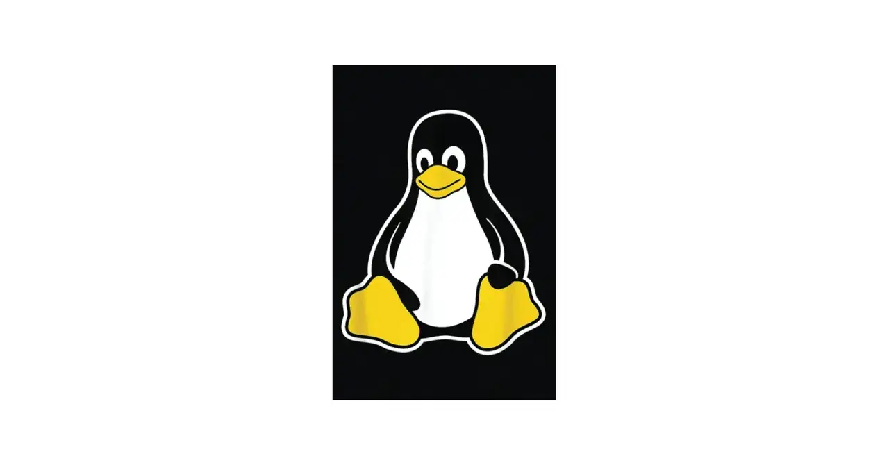 Tux, jakie zwierzę jest symbolem systemu operacyjnego Linux, siedzi na czarnym tle.