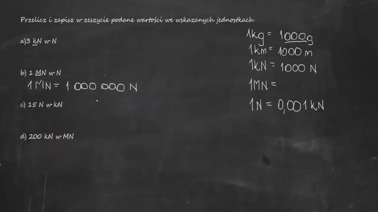 Zdjęcie Przeliczanie jednostek siły: 1 N ile to kN - proste obliczenia